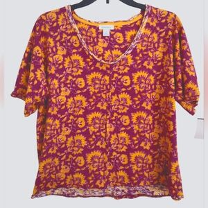 Sundance Vienna Cotton Tshirt Orchid Orange Floral Print Raw Hem Size Sm…
